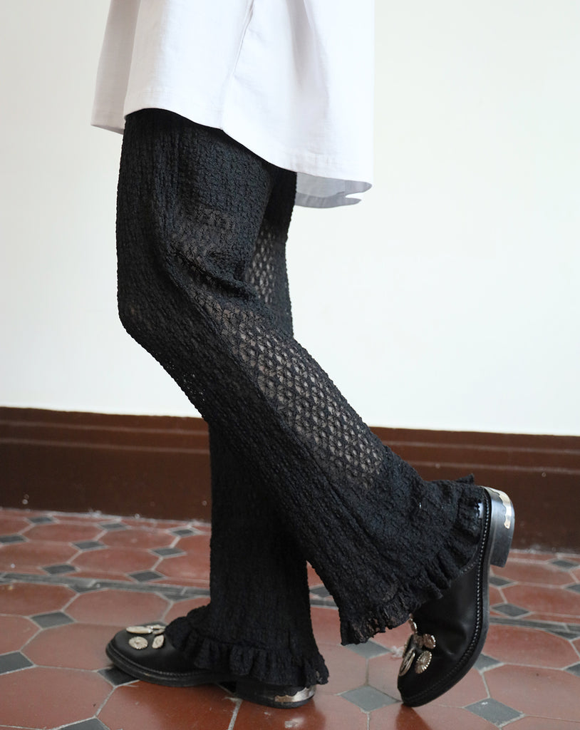 Lace Ruffle Trim Flare Pants