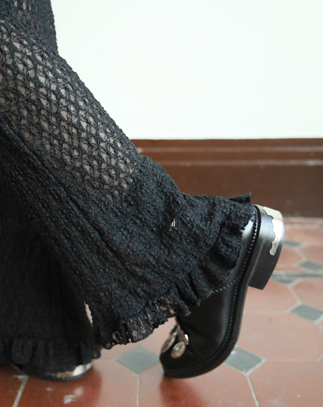 Lace Ruffle Trim Flare Pants