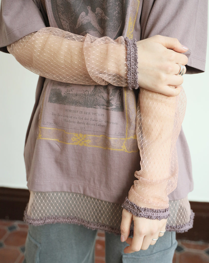 Lace Sleeved Printed Tee