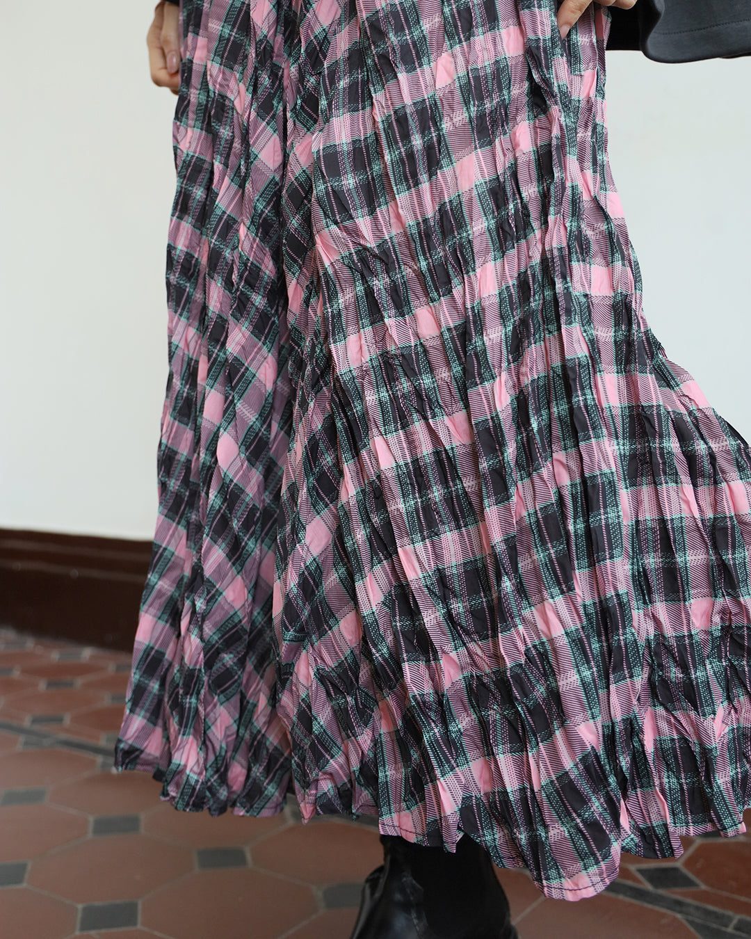 Neon Checker Pleated Skirt