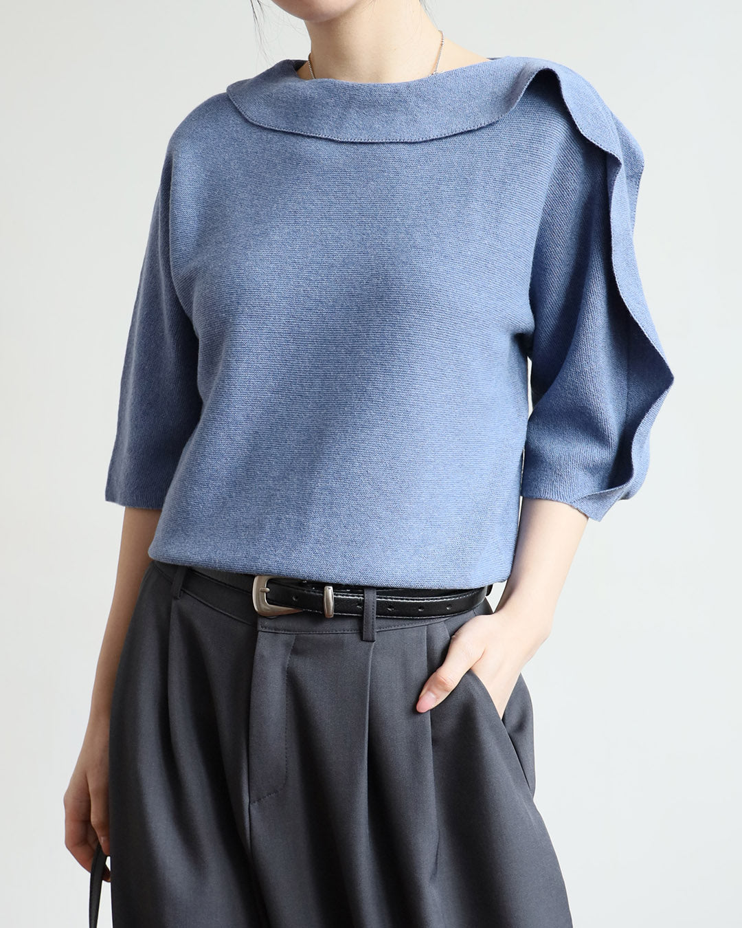 Fold Collar Knit Top