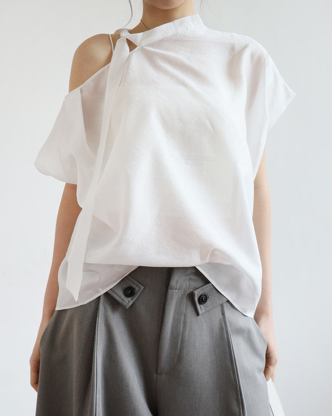 One Shoulder Tie Collar Top (2 colors)