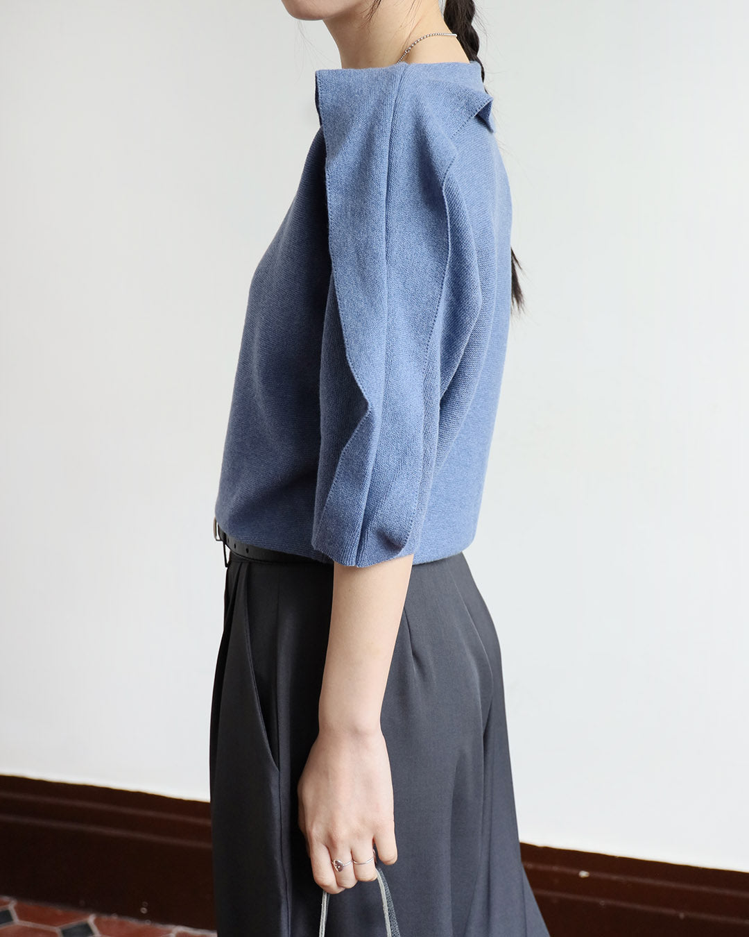 Fold Collar Knit Top