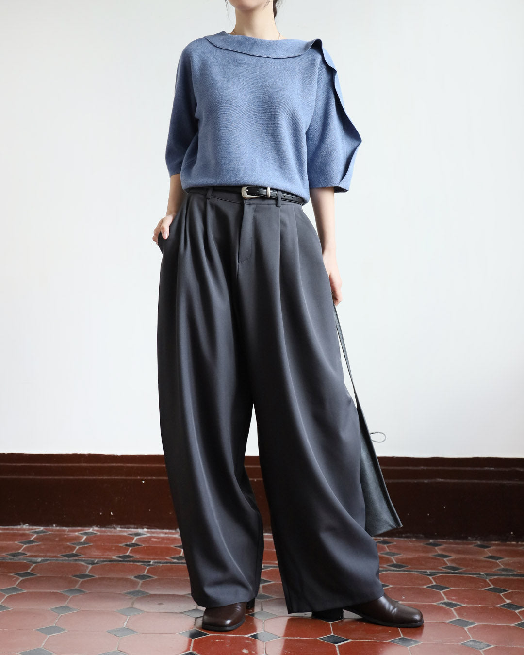 Fold Collar Knit Top