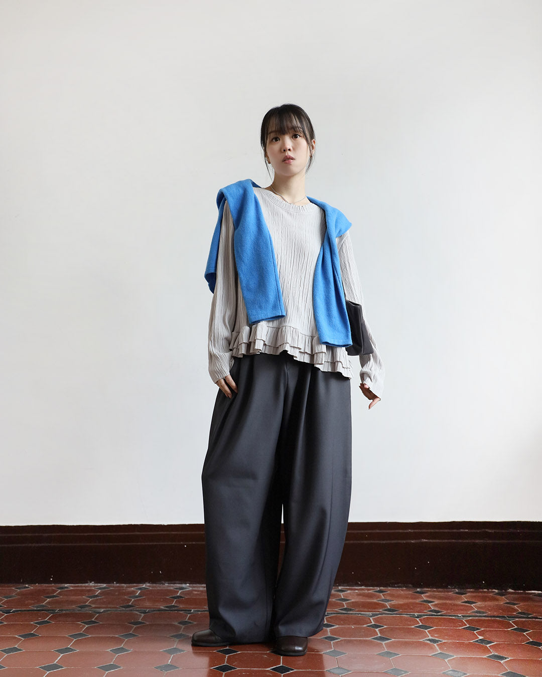 Ruffle Hem Pleated Top (2 Colors)