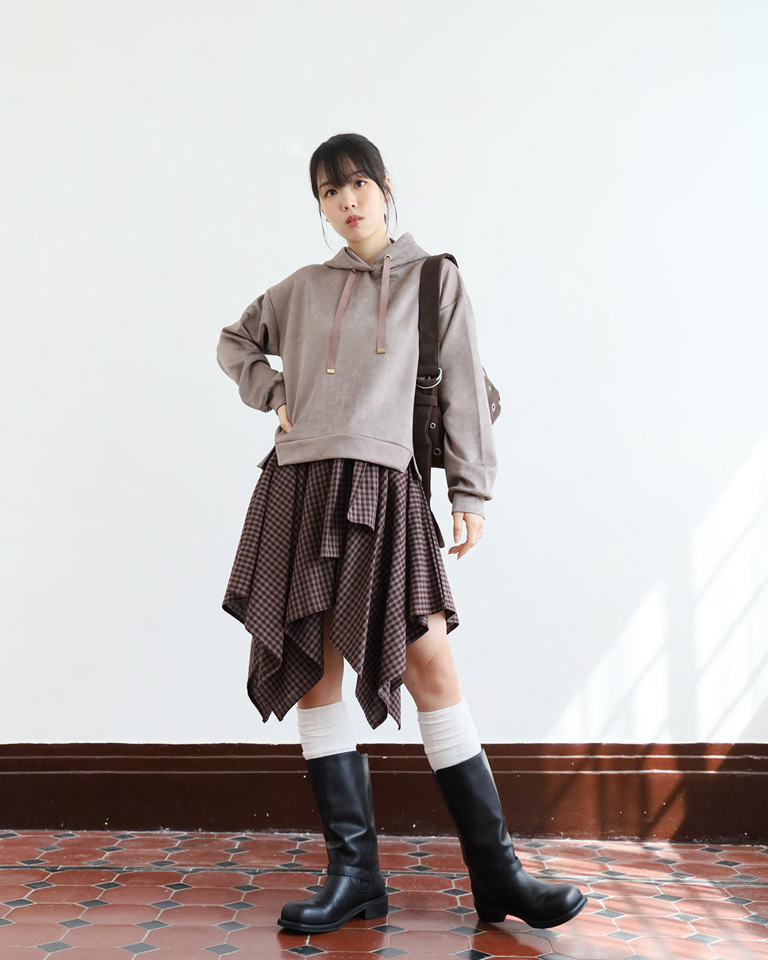 Tie Waist Checker Skirt (2 color)