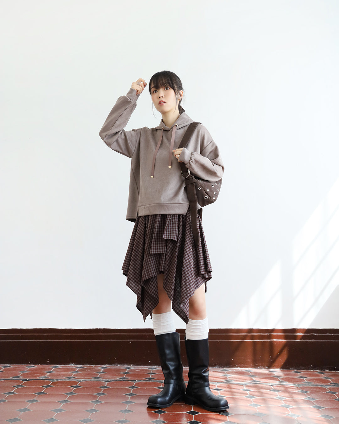 Tie Waist Checker Skirt (2 color)