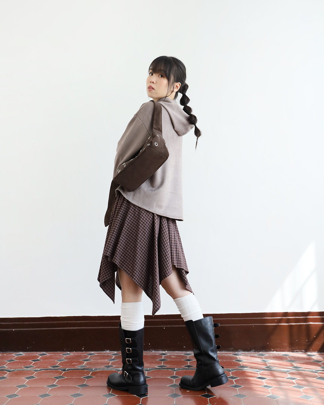 Tie Waist Checker Skirt (2 color)