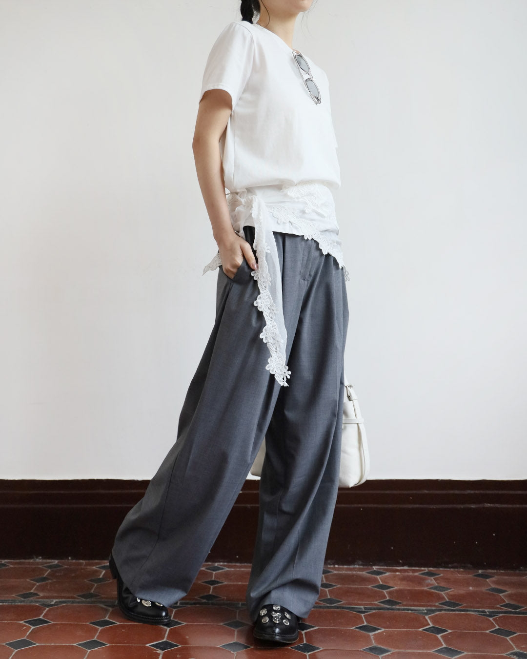 Basic Tee w/ Embroidery Scarf (3 Colors)