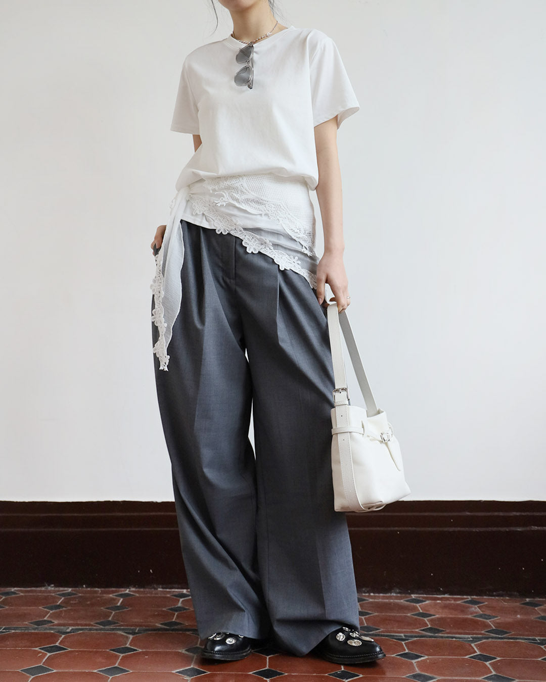 Basic Tee w/ Embroidery Scarf (3 Colors)