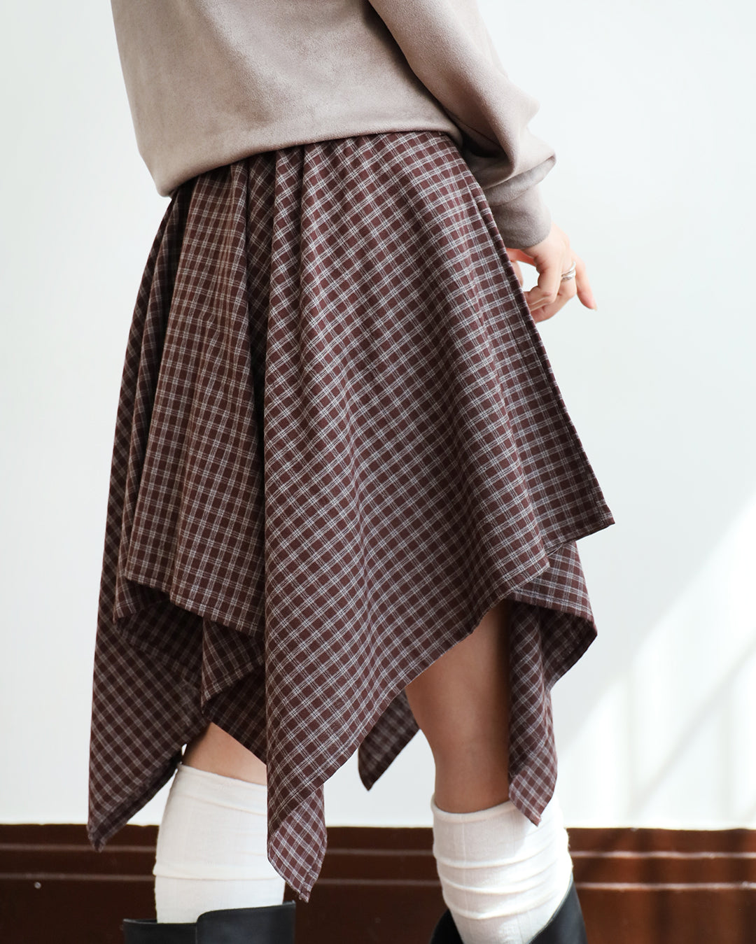 Tie Waist Checker Skirt (2 color)