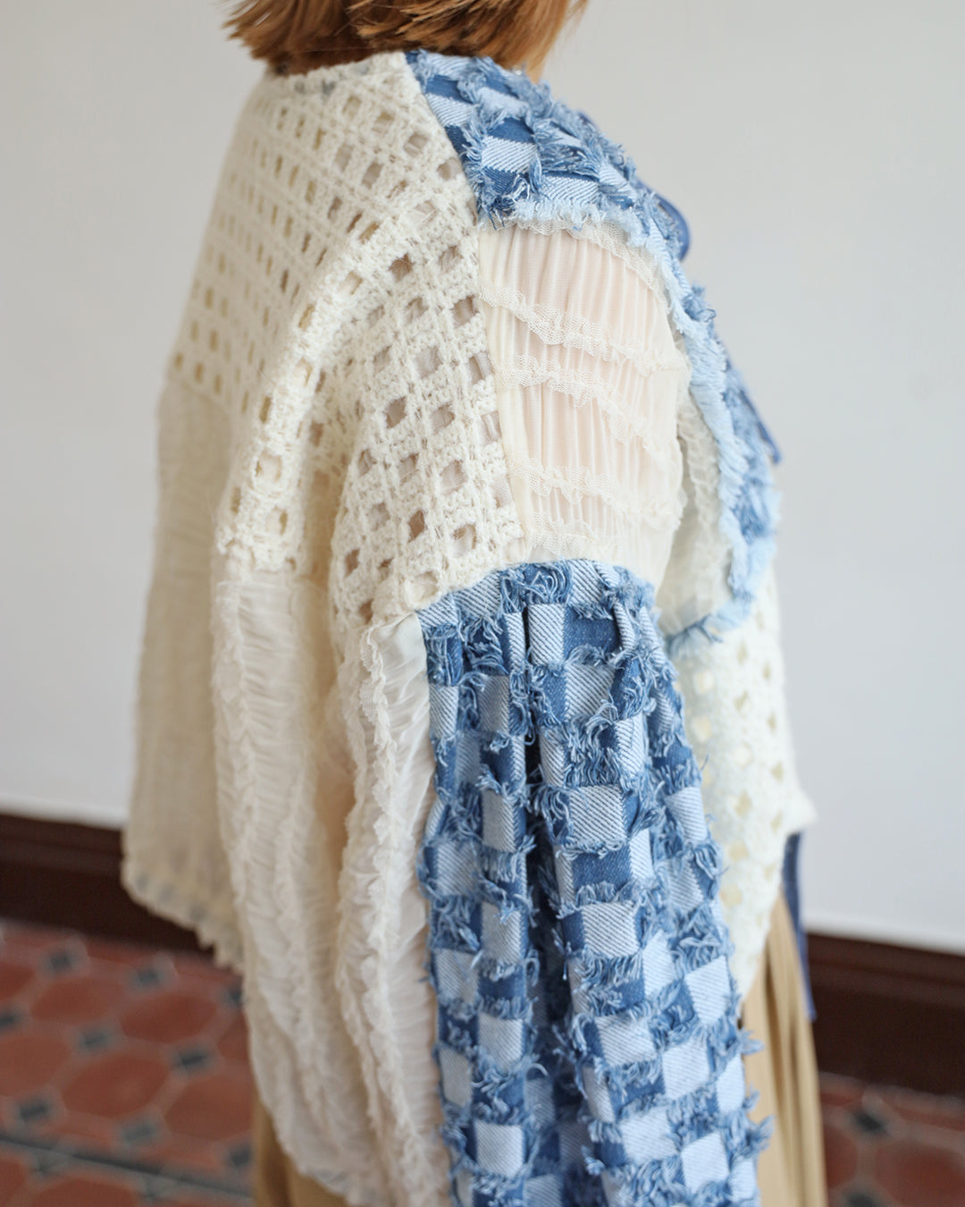 Tie Front Checkerboard Crochet Top (2 color)