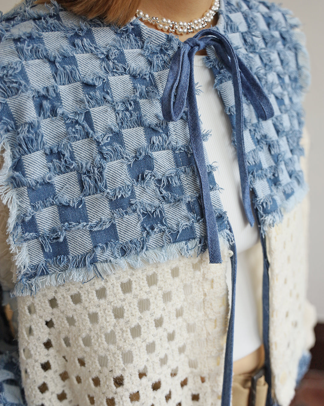 Tie Front Checkerboard Crochet Top (2 color)