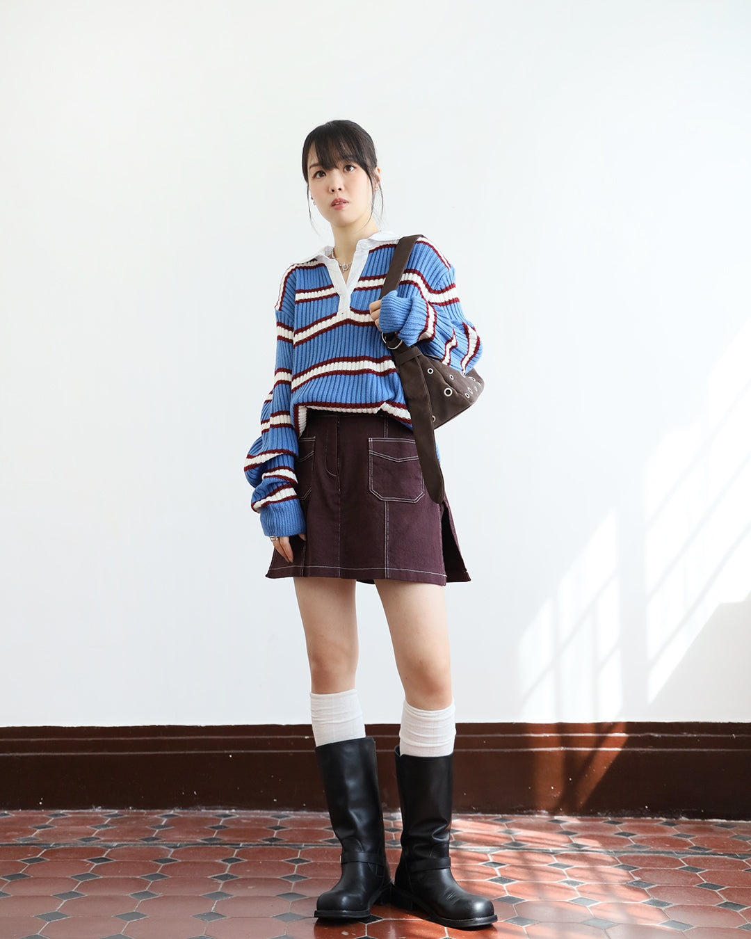 Striped Knit Polo Shirt (2 color)