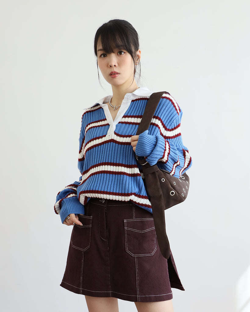 Striped Knit Polo Shirt (2 color)