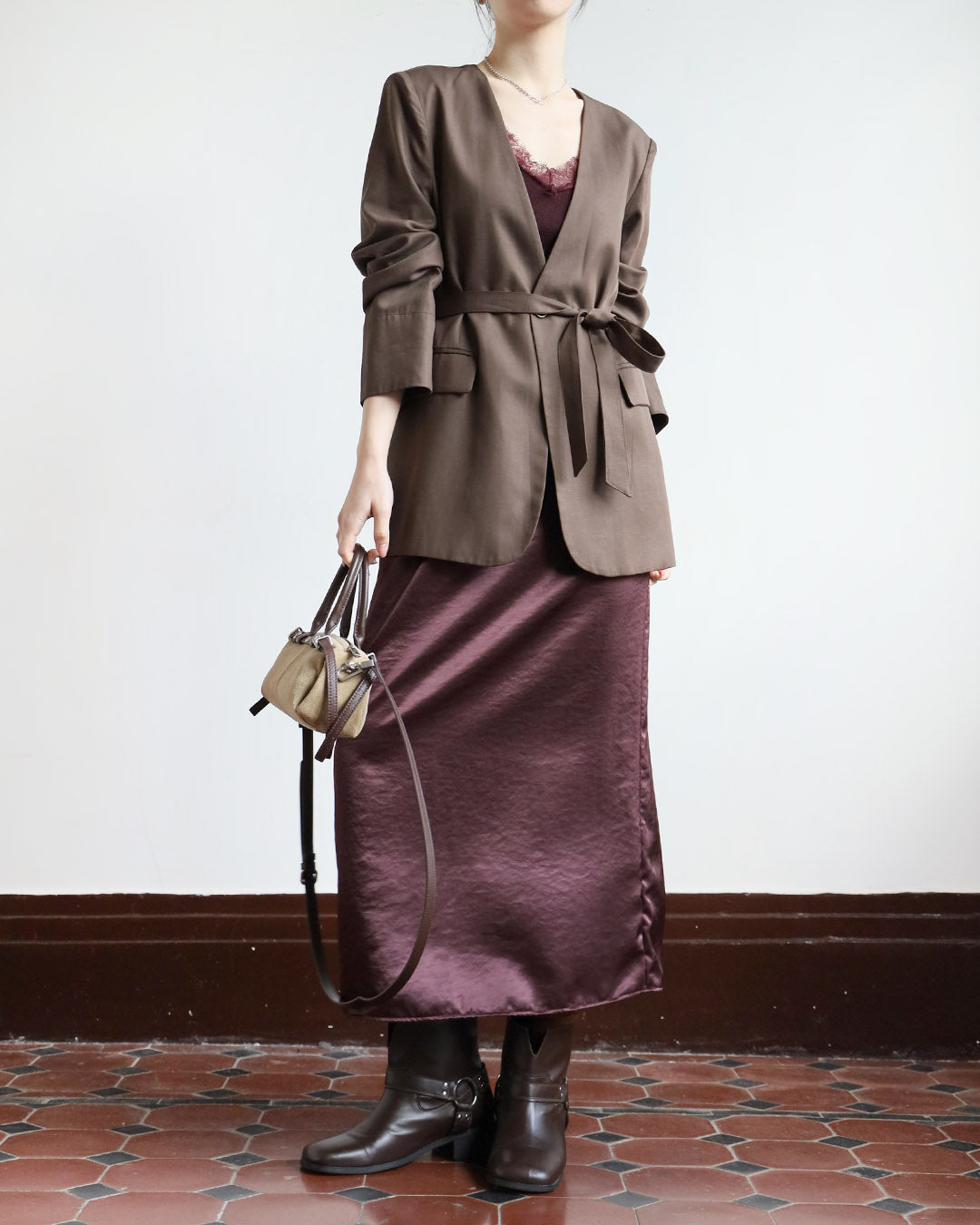 Collarless Blazer w/ Belt (2 Colors)
