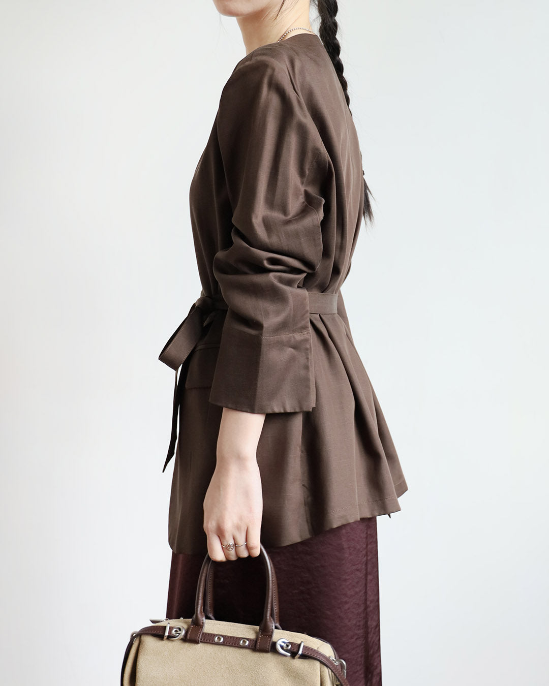 Collarless Blazer w/ Belt (2 Colors)