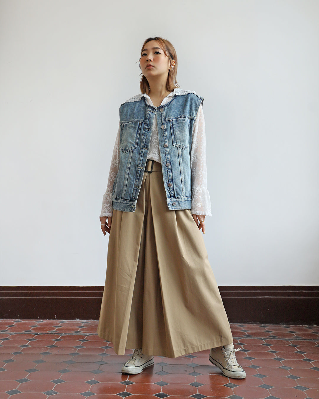 Front Pleated Culottes w/ Belt (2 color)