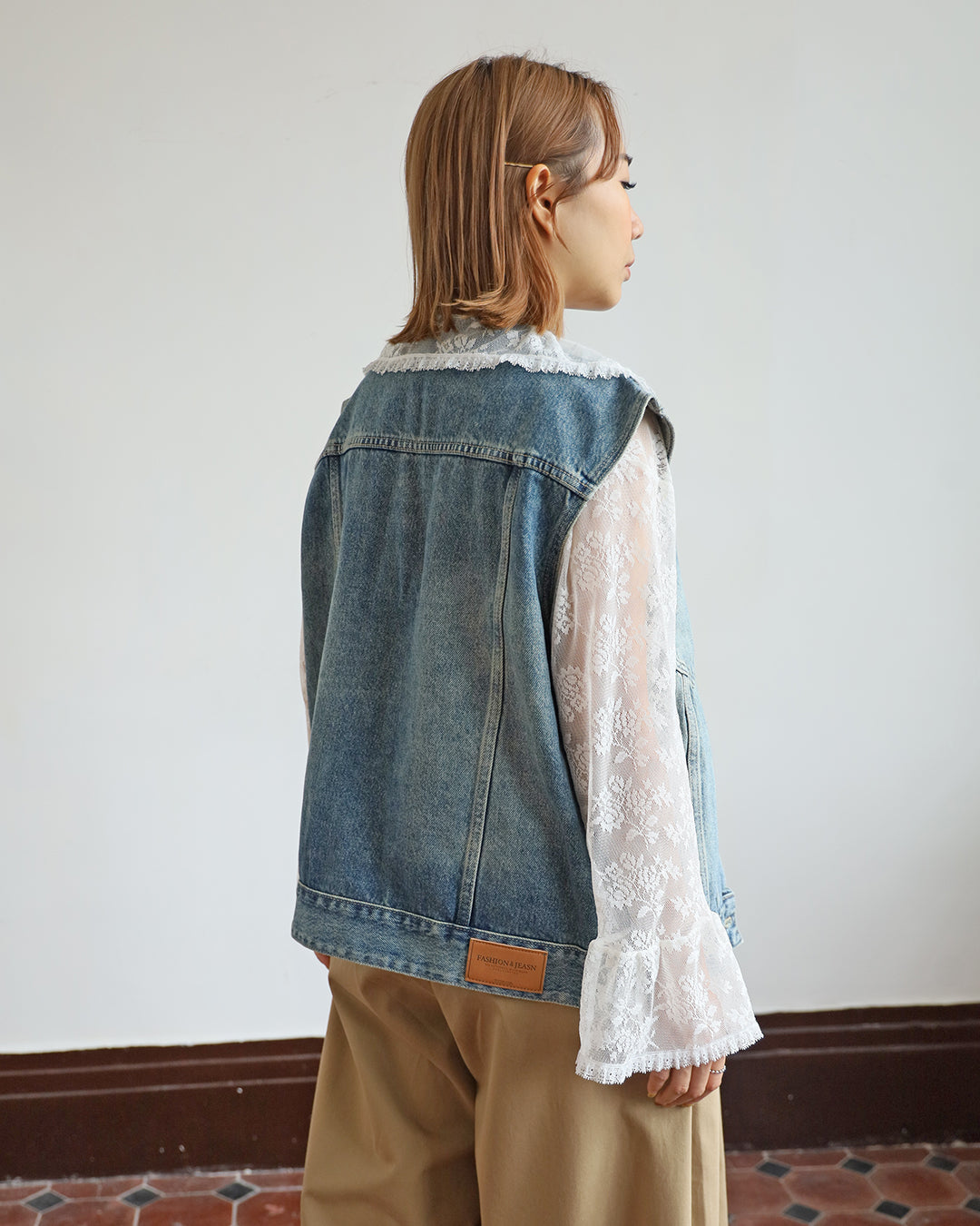 Collarless Denim Vest