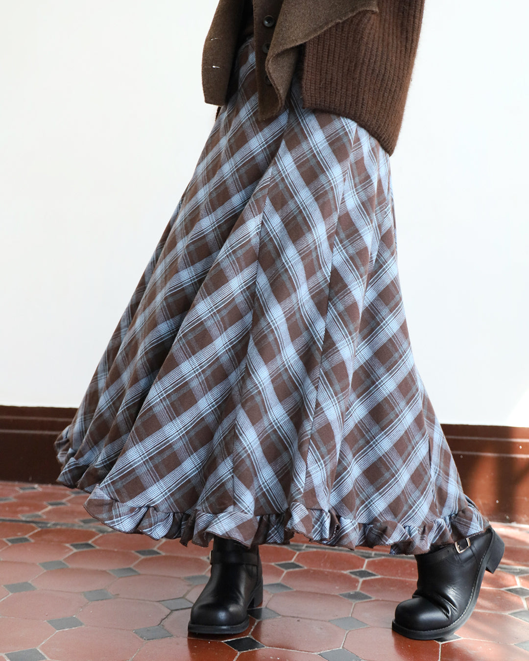 Ruffle Trimmed Checker Skirt (2 color)