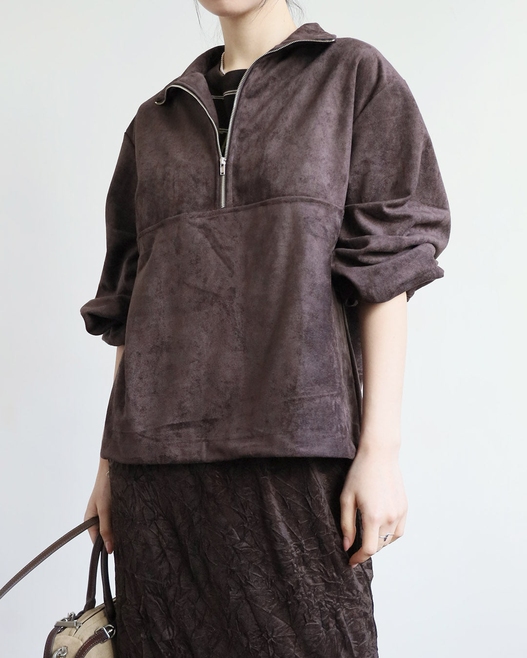Faux Suede Half-zip Top (2 Colors)