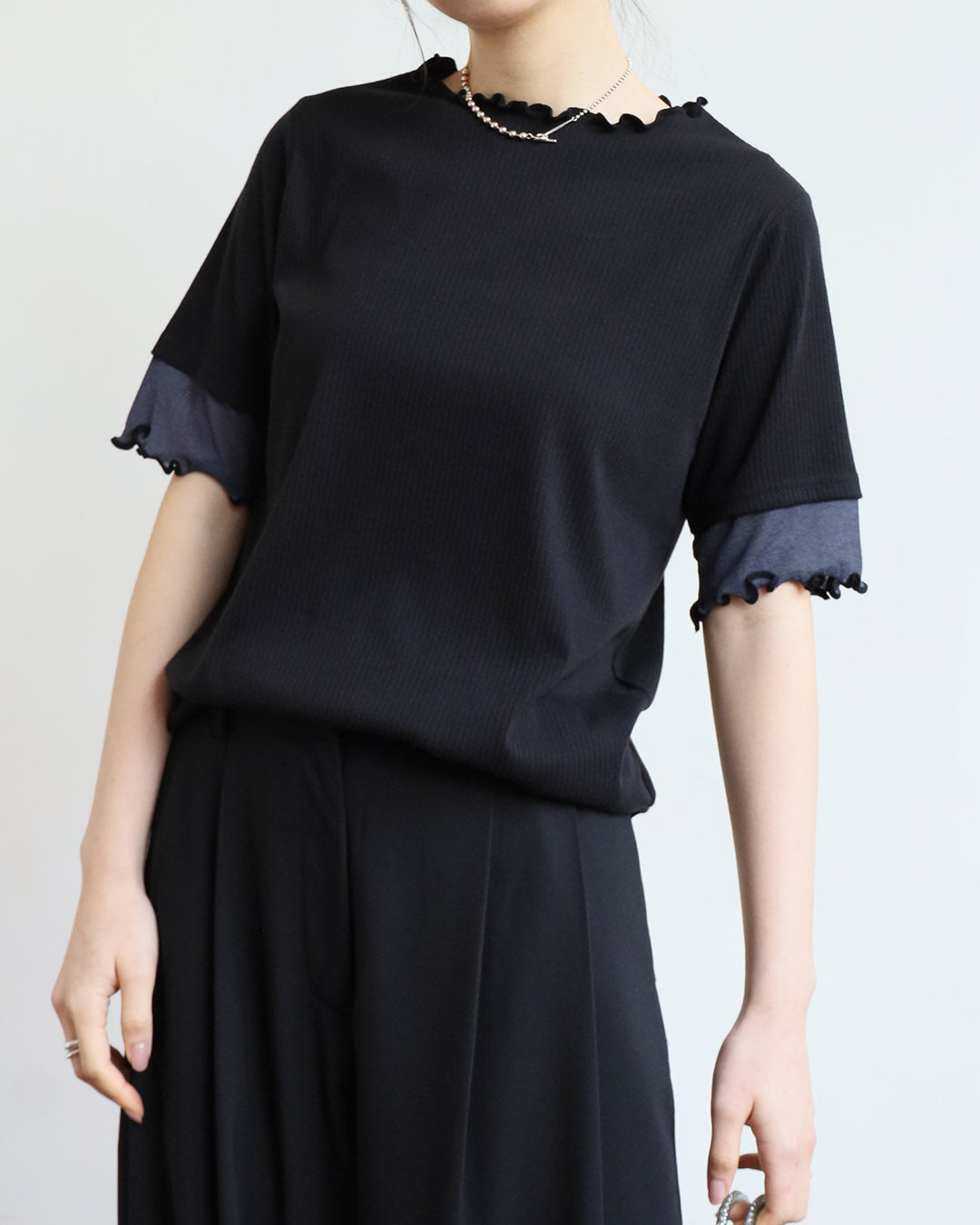 Japan Brand - Mix Fabric Ribbed Top (4 Colors)