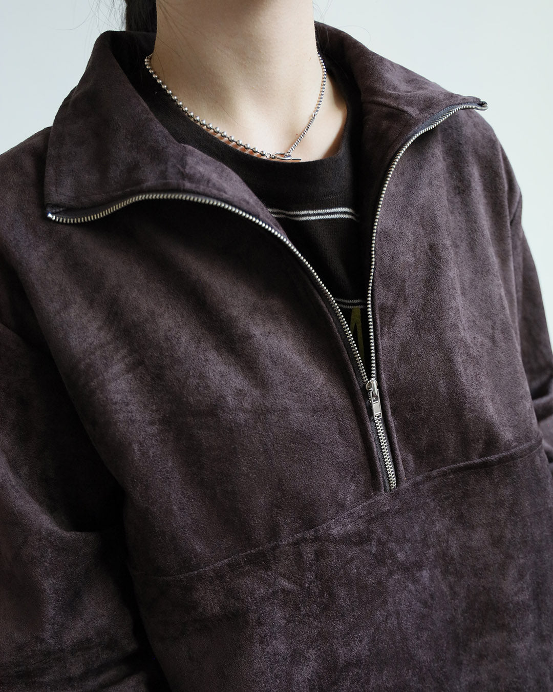 Faux Suede Half-zip Top (2 Colors)