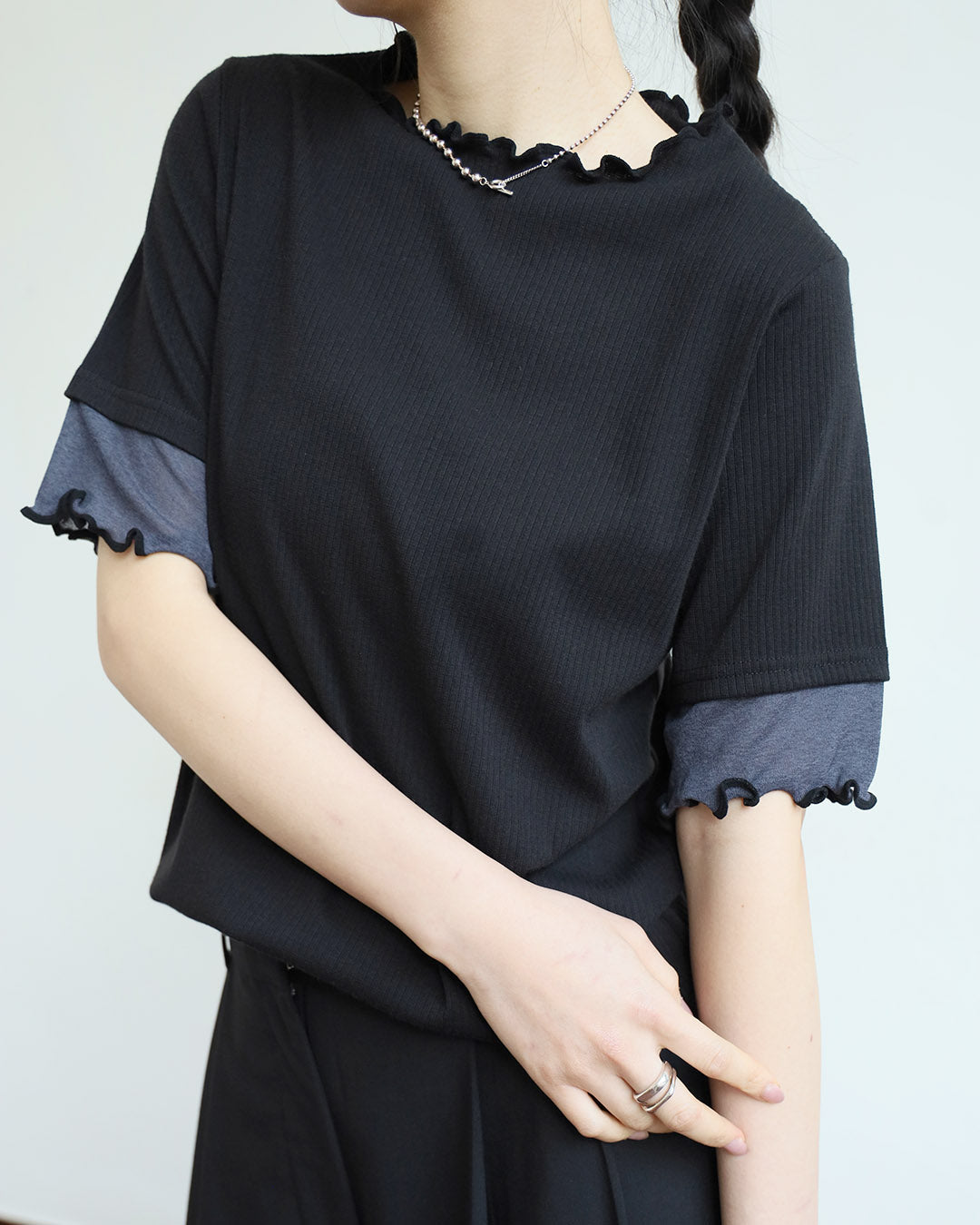 Japan Brand - Mix Fabric Ribbed Top (4 Colors)