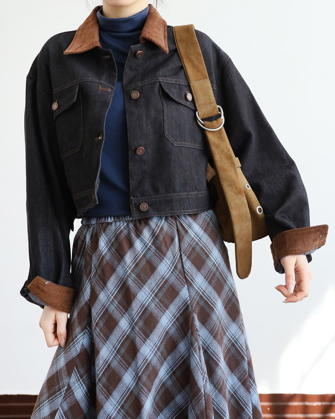 Corduroy Collar Denim Jacket (2 Colors)