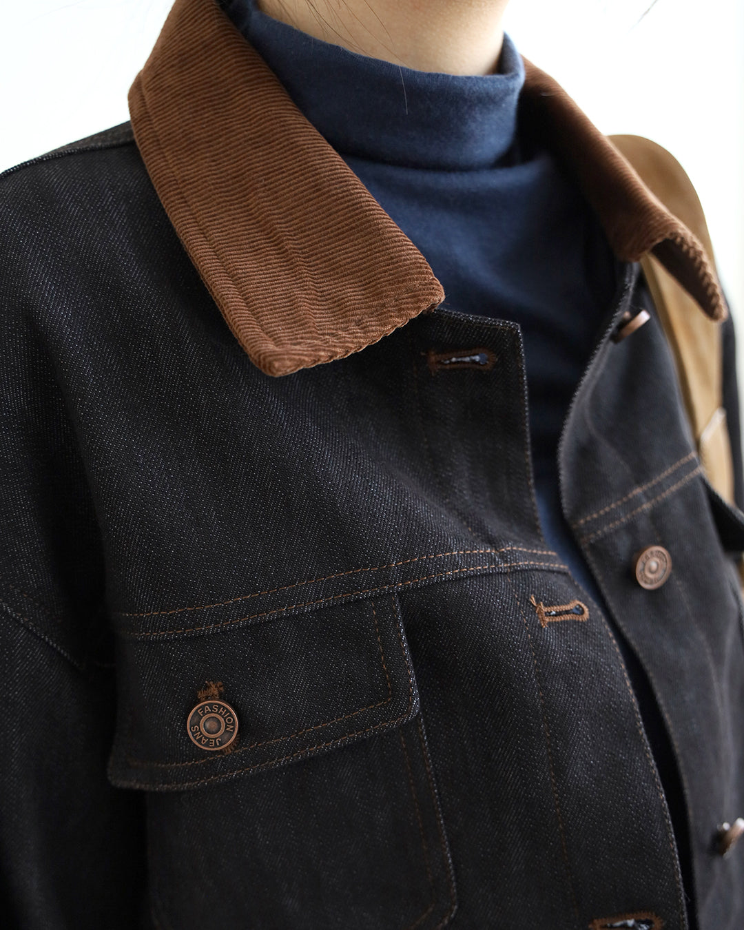 Corduroy Collar Denim Jacket (2 Colors)