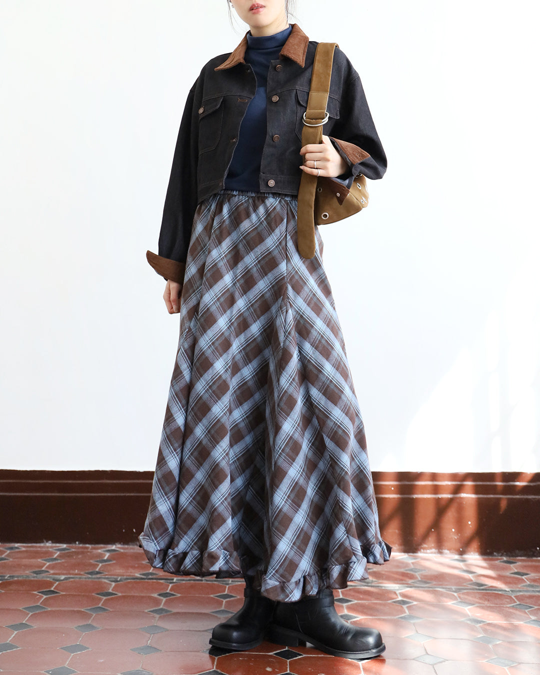 Ruffle Trimmed Checker Skirt (2 color)