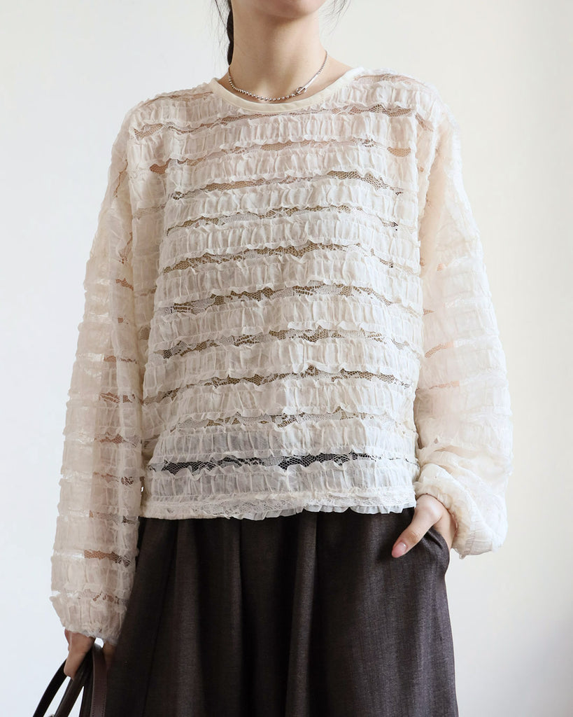 Ruffle Trimmed Lace Top (2 Colors)