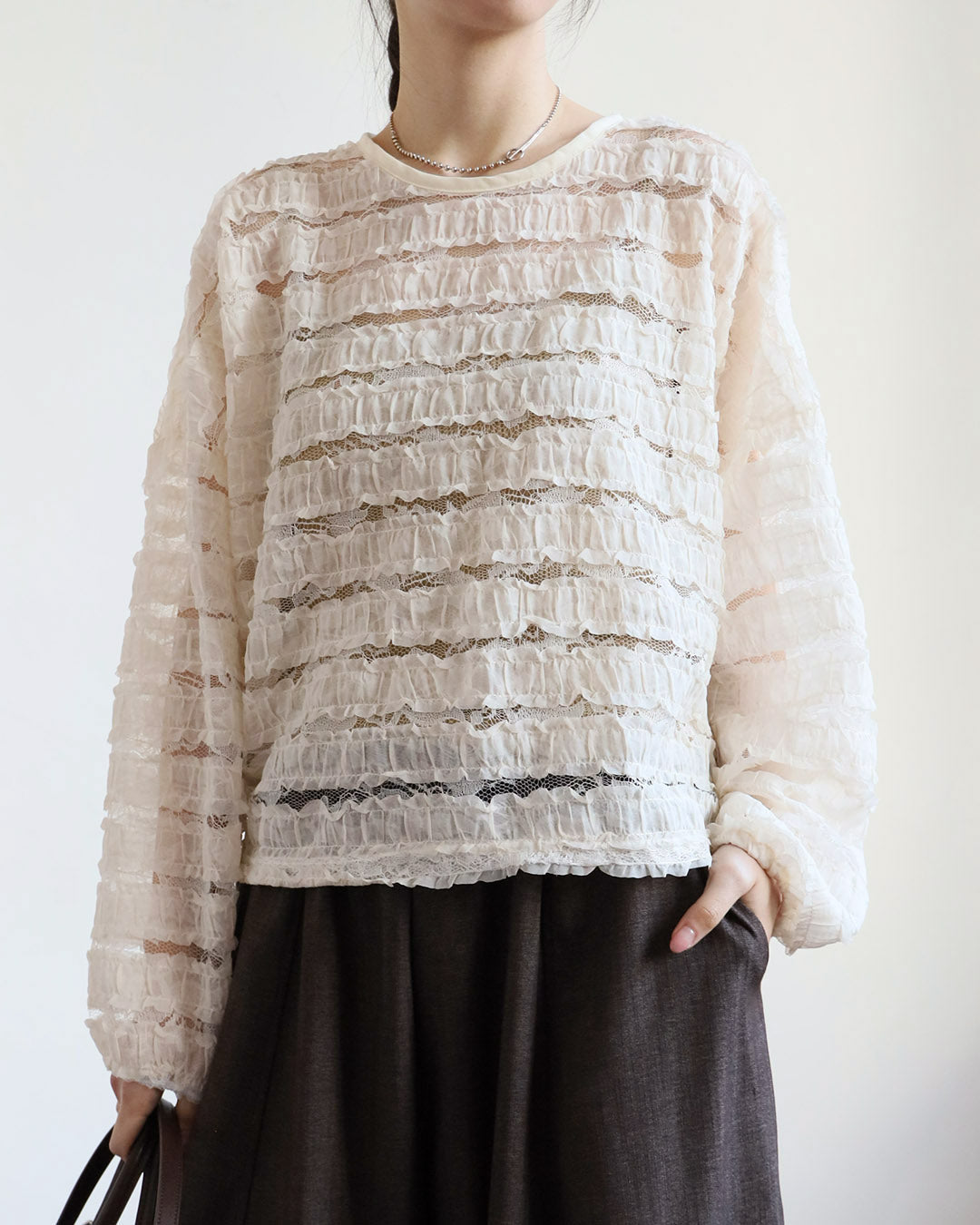 Ruffle Trimmed Lace Top (2 Colors)