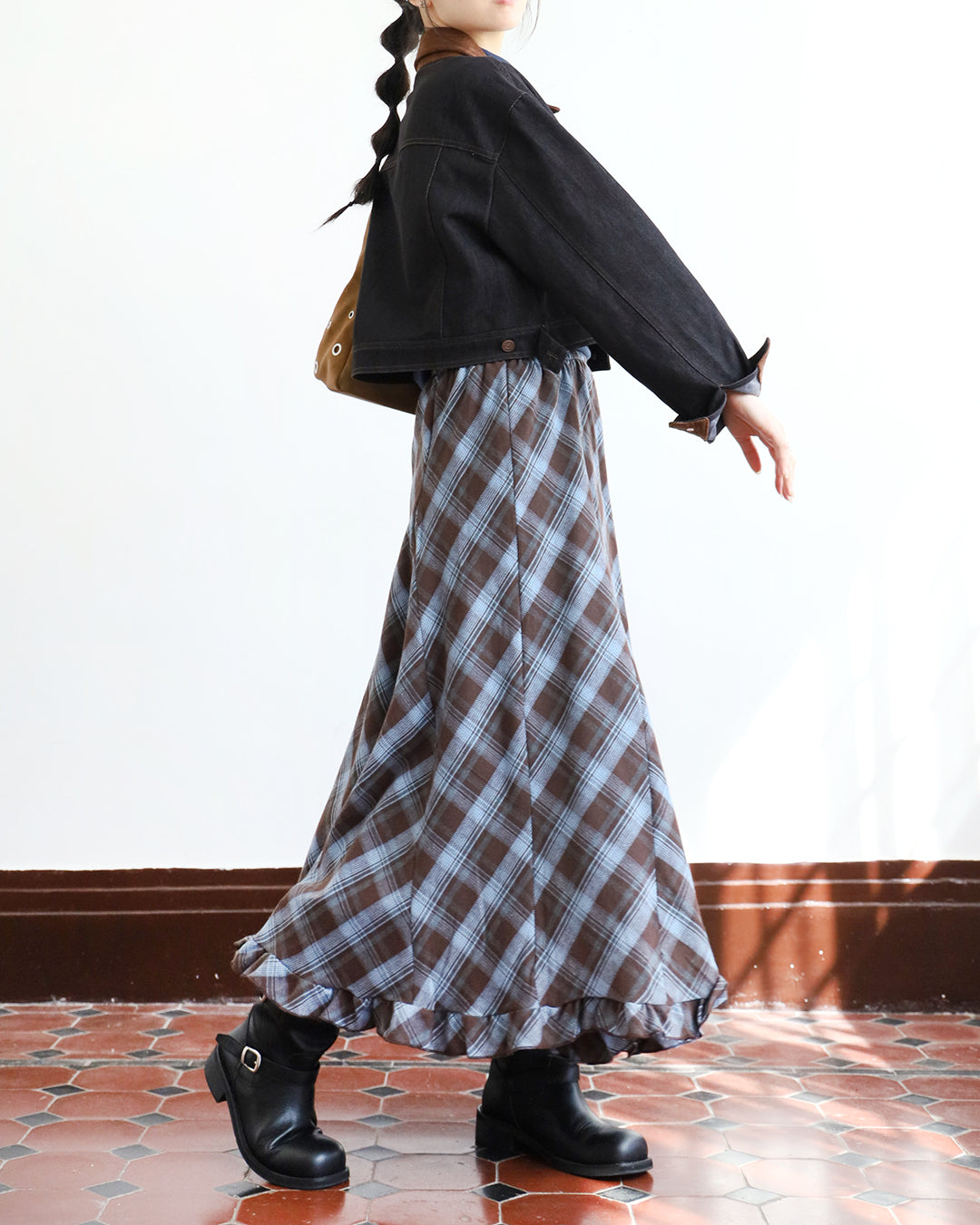 Ruffle Trimmed Checker Skirt (2 color)