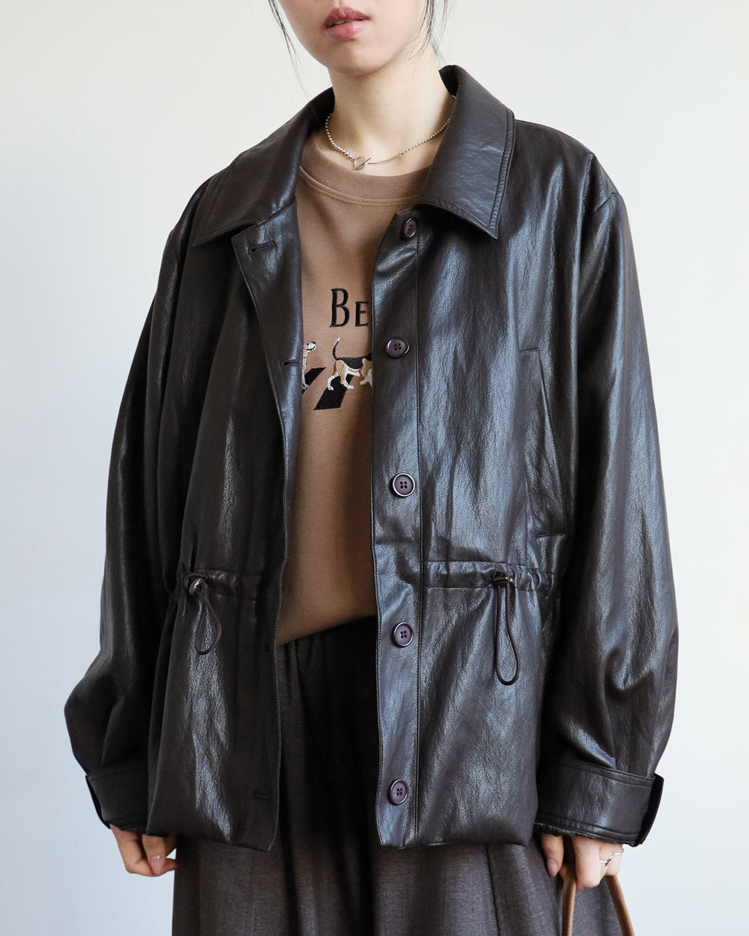 Drawstring Faux Leather Jacket (2 Colors)