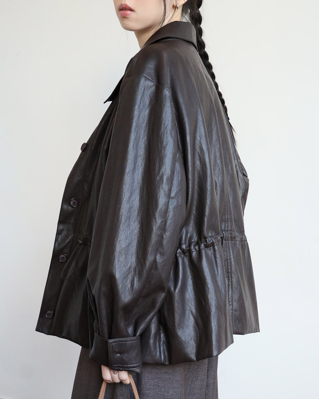 Drawstring Faux Leather Jacket (2 Colors)
