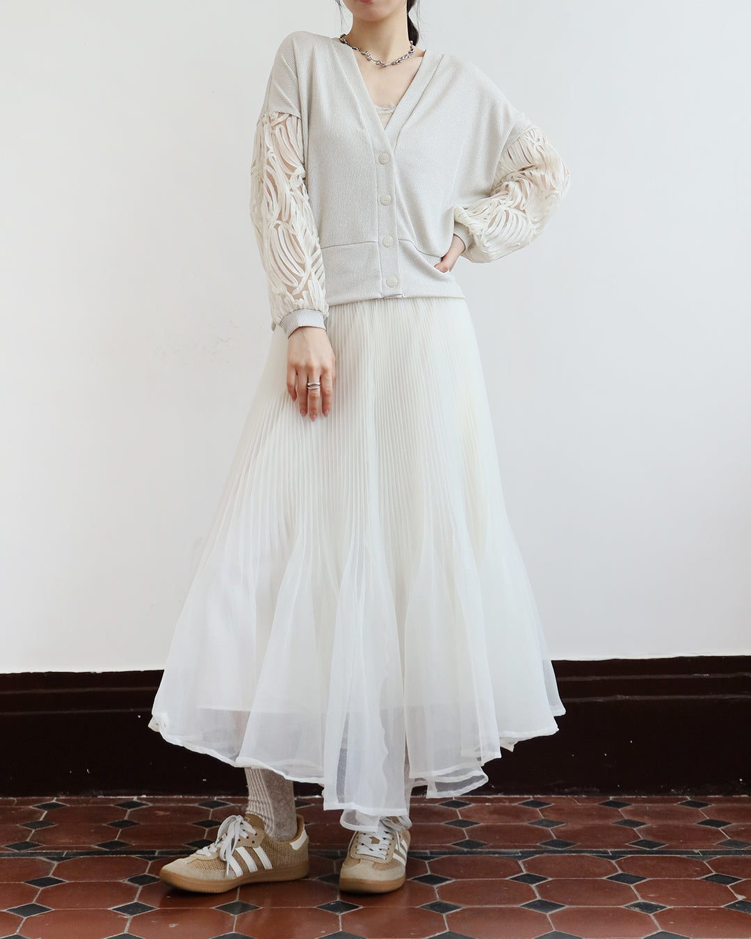 Japan Brand - Mesh Sleeved Metallic Cardigan (2 colors)