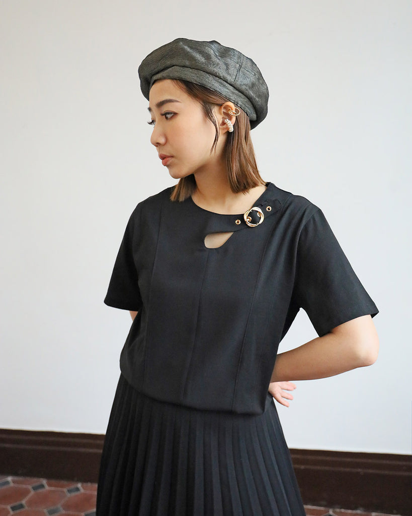 Mix Fabric Belted Top (3 color)