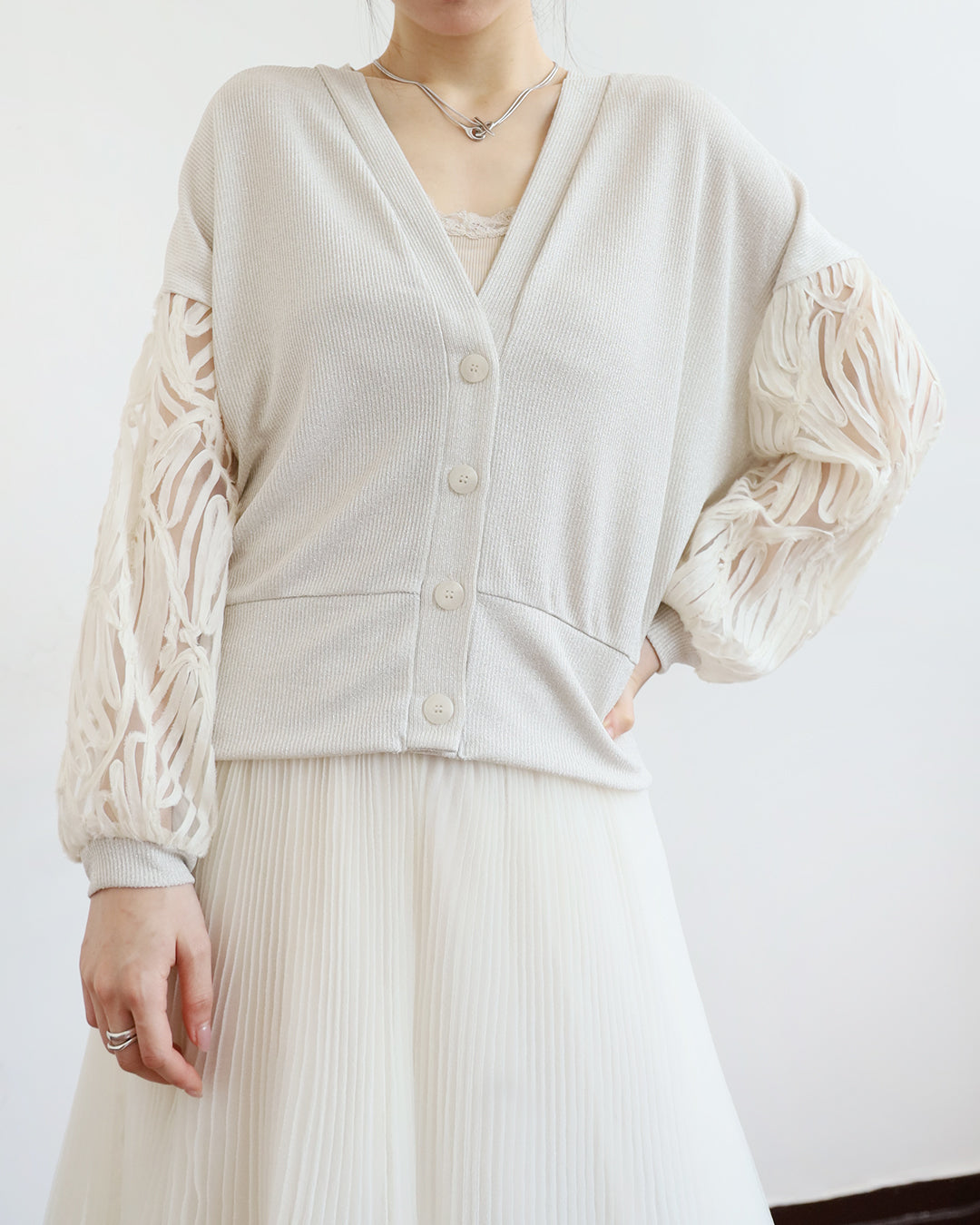 Japan Brand - Mesh Sleeved Metallic Cardigan (2 colors)