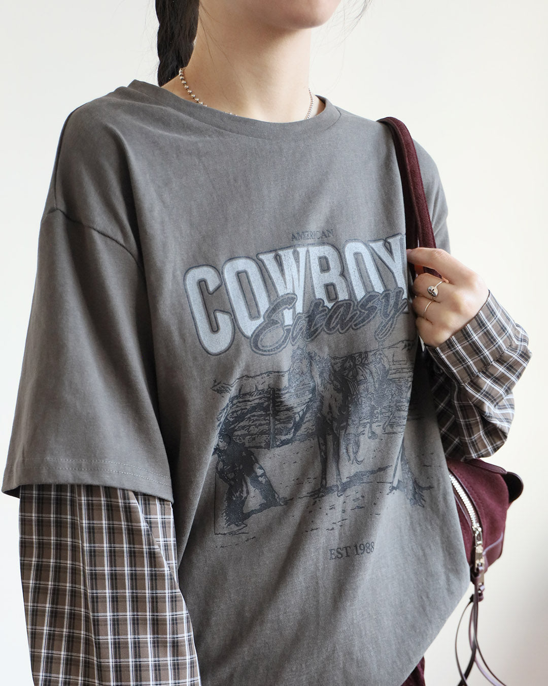 Printed Tee w/ Checker Sleeves (2 Colors)