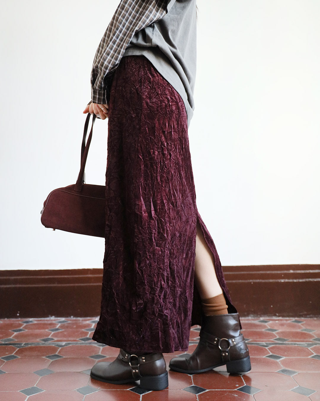 Crinkle Velvet Pencil Skirt (4 Colors)