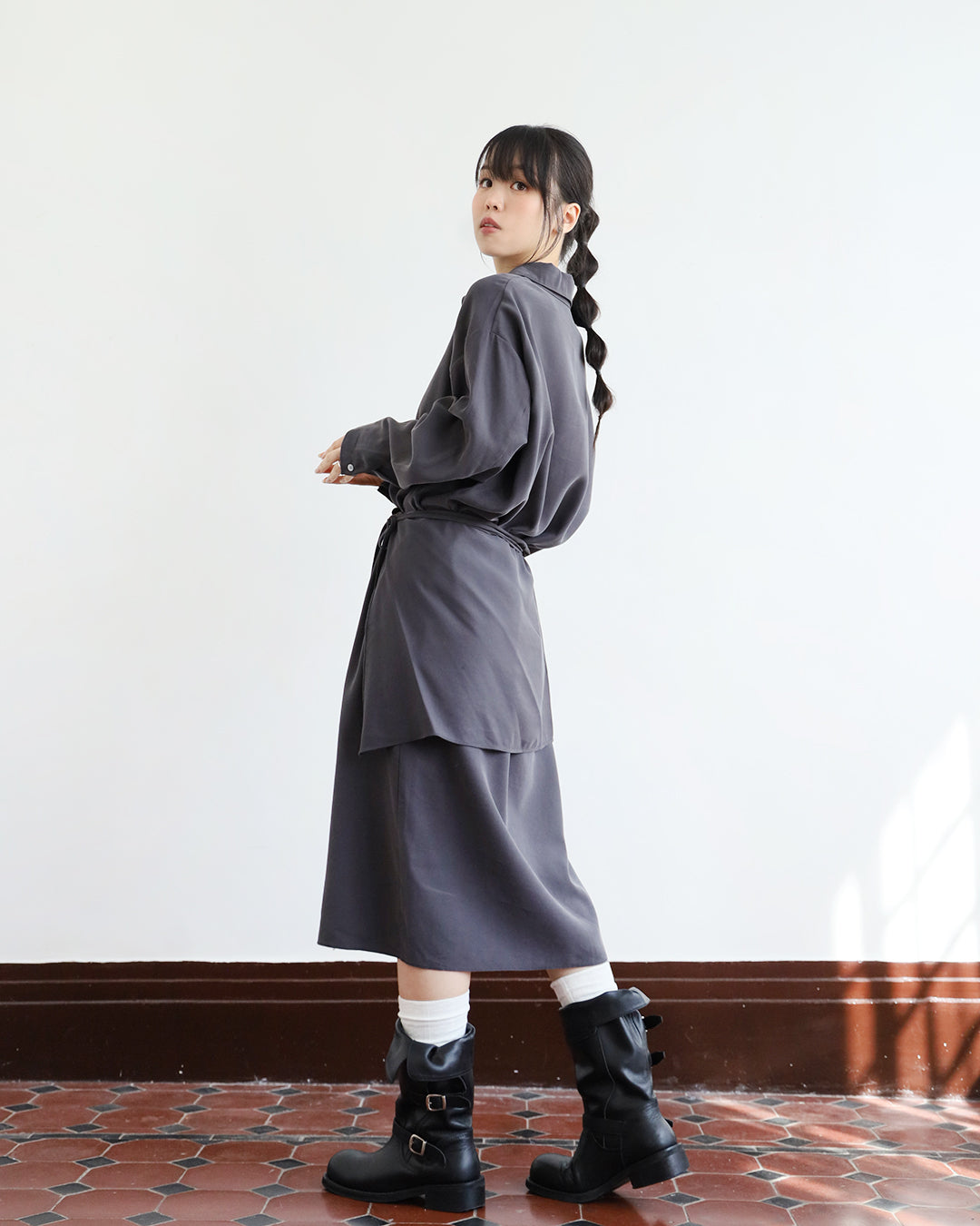 Wrap Layer Shirt Dress (2 color)