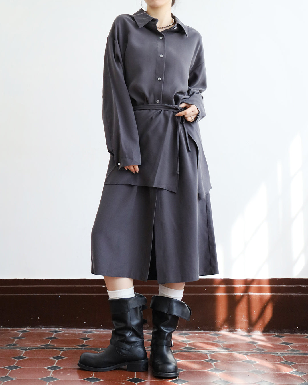 Wrap Layer Shirt Dress (2 color)