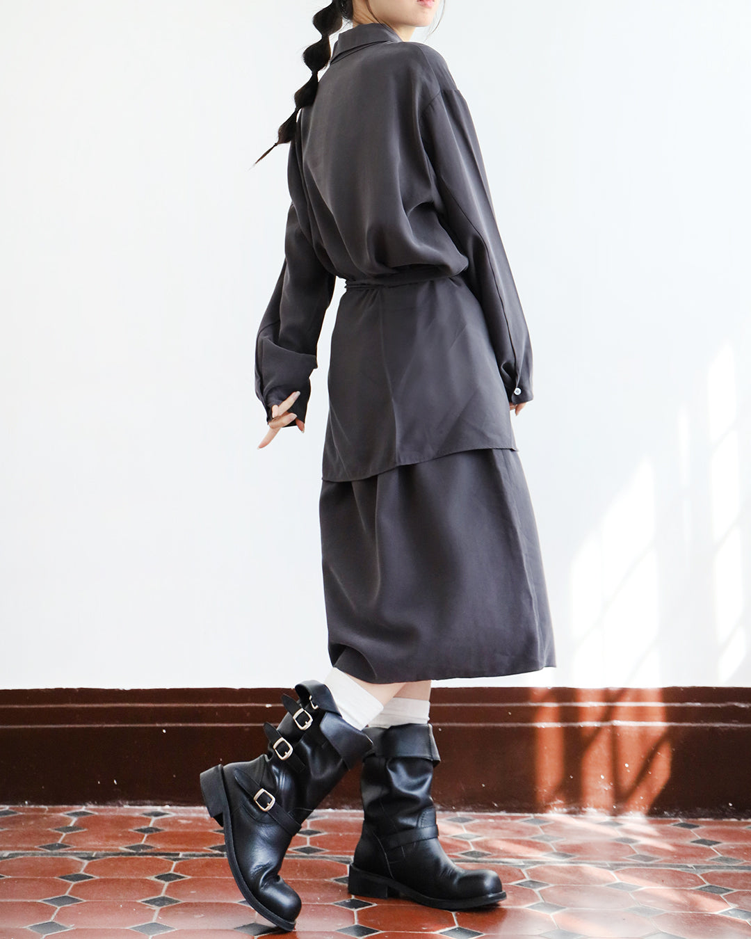 Wrap Layer Shirt Dress (2 color)