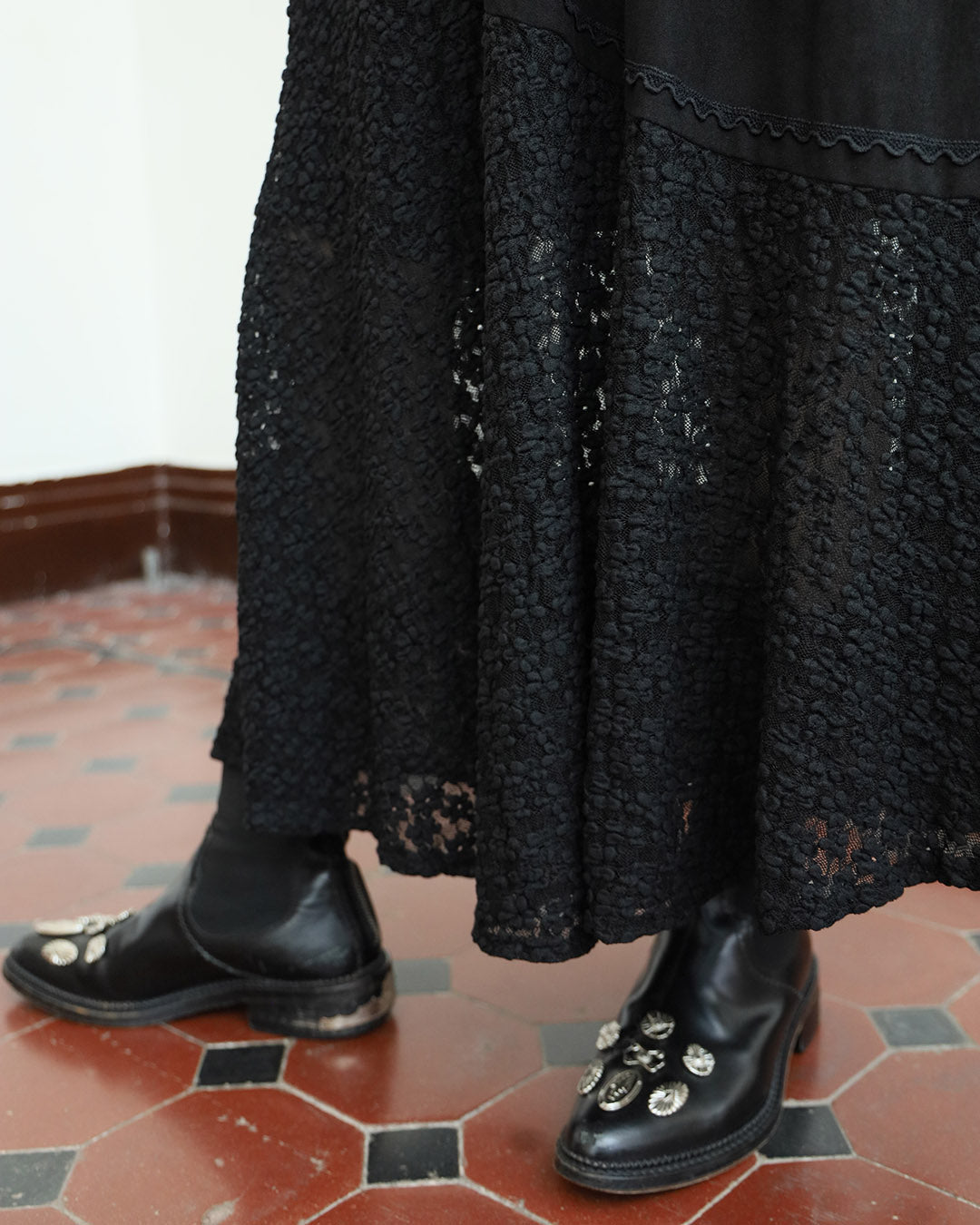 Faux Suede Lace Hem Skirt (2 Colors)