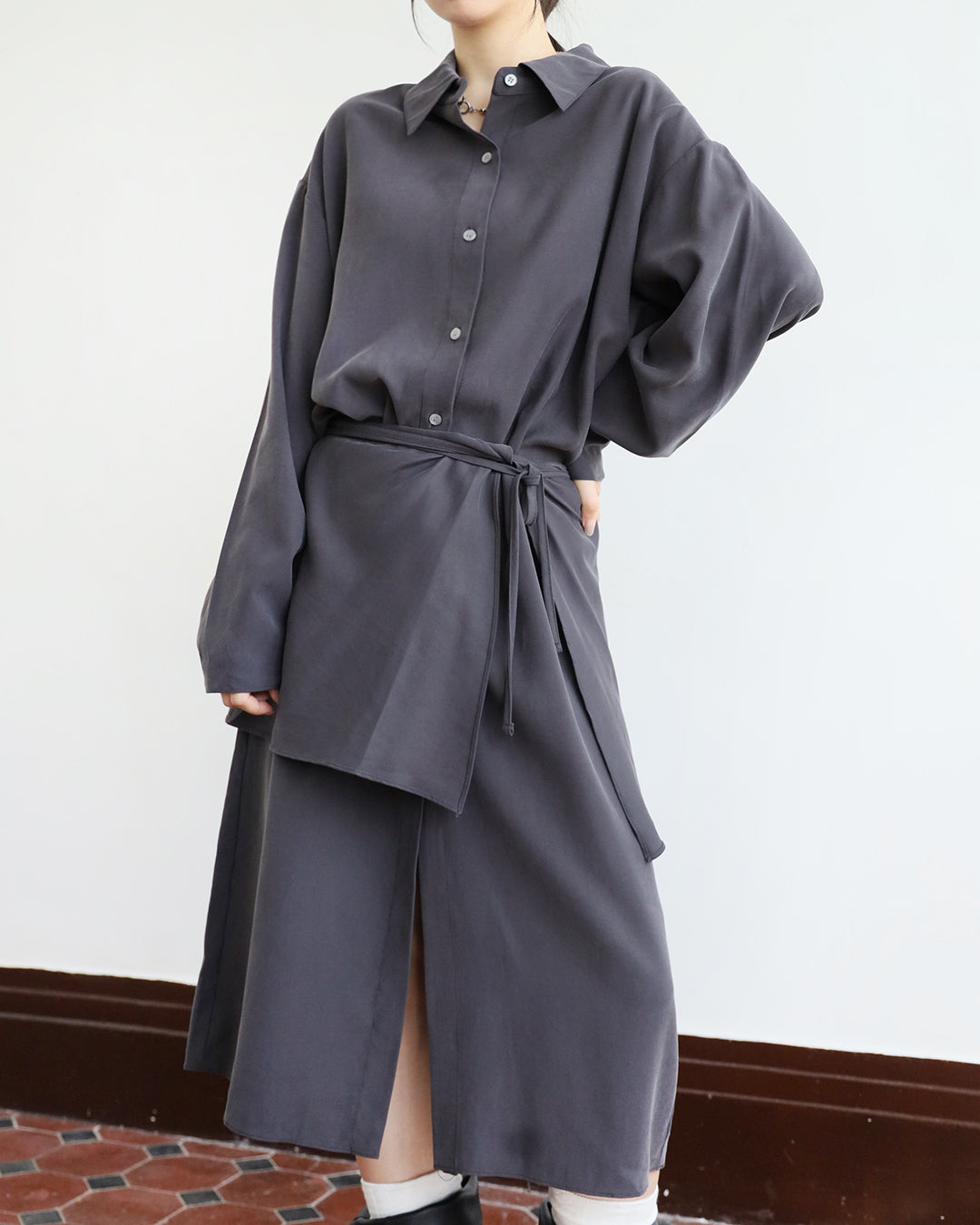 Wrap Layer Shirt Dress (2 color)