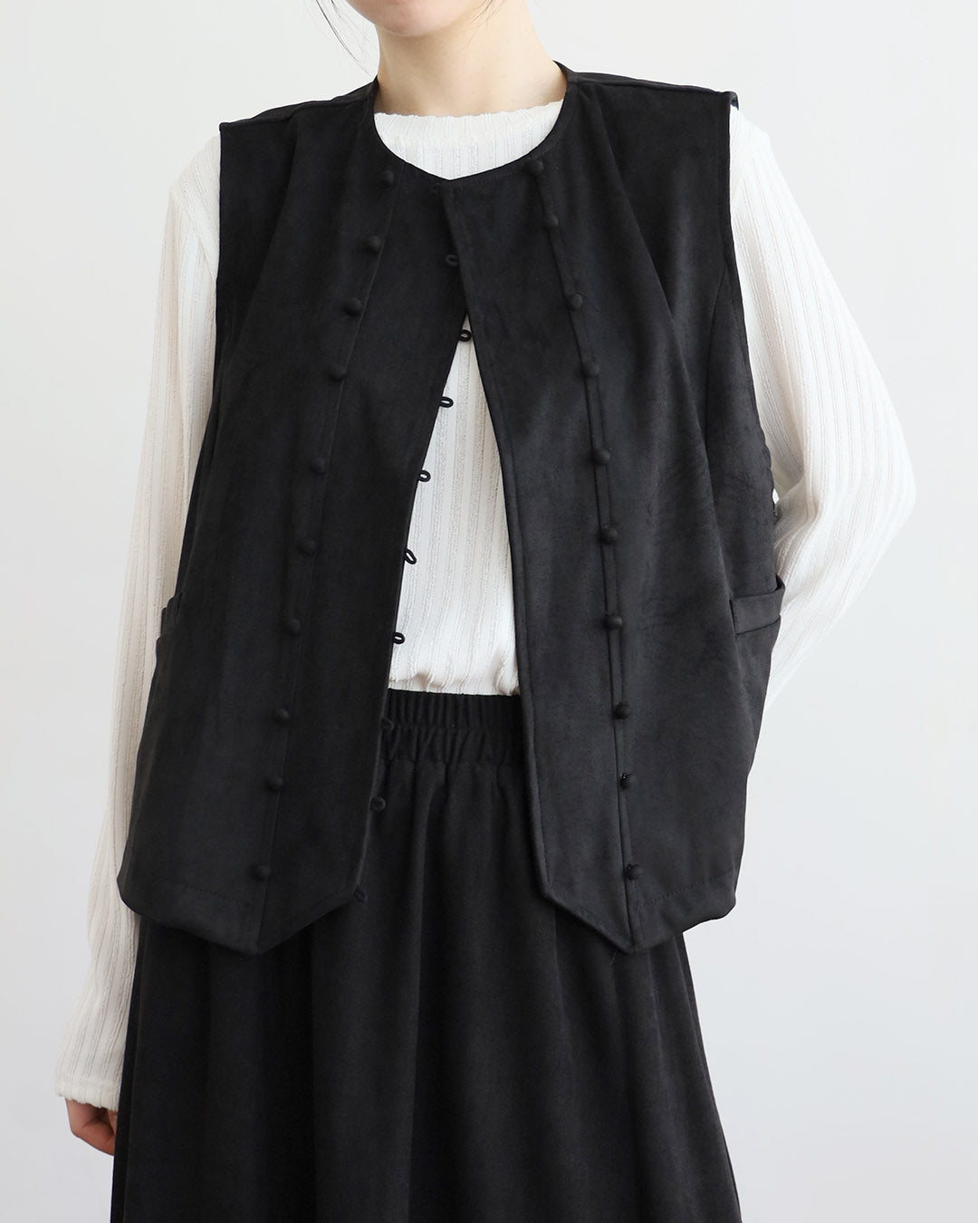 Button Details  Faux Suede Vest (2 Colors)