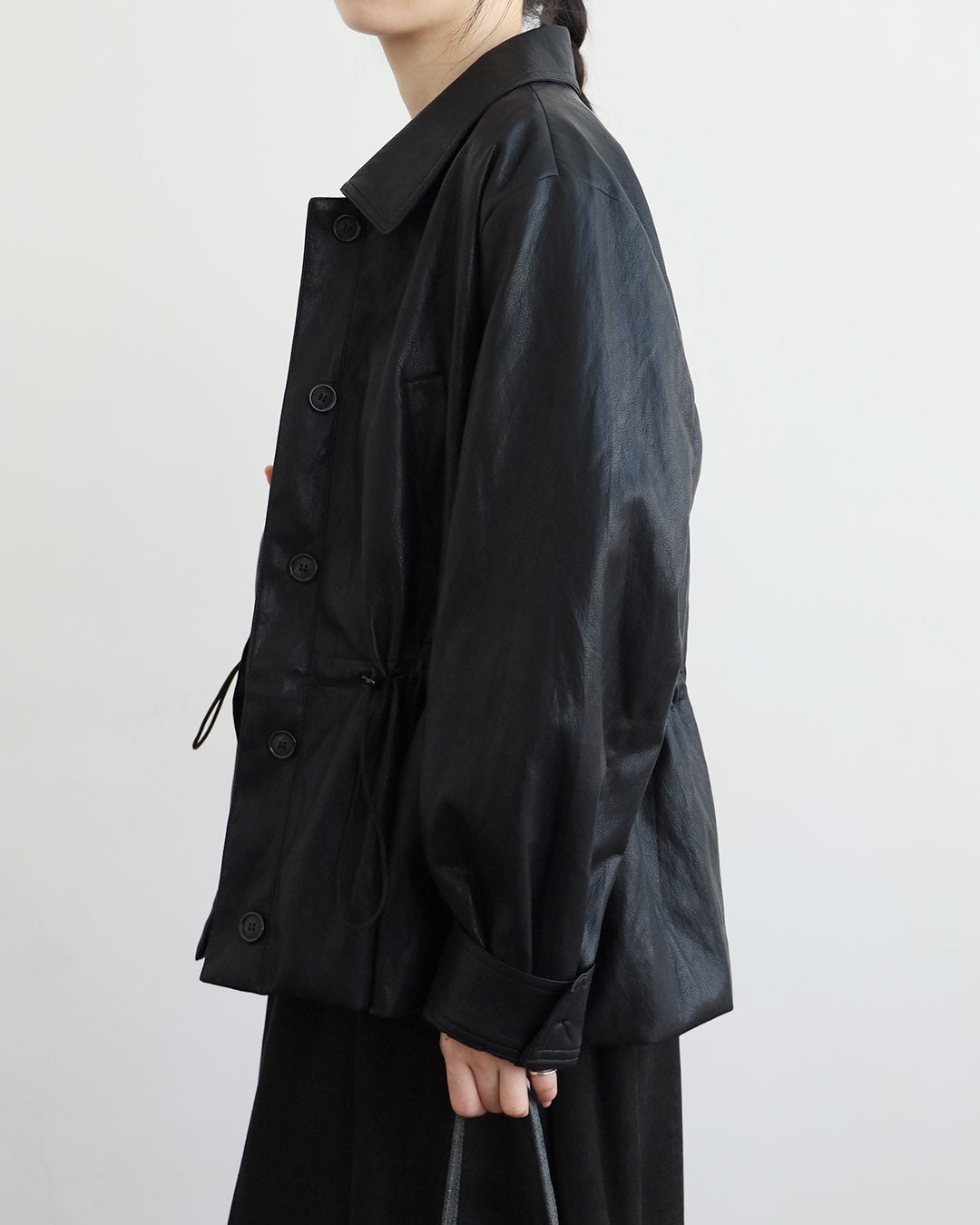 Drawstring Faux Leather Jacket (2 Colors)