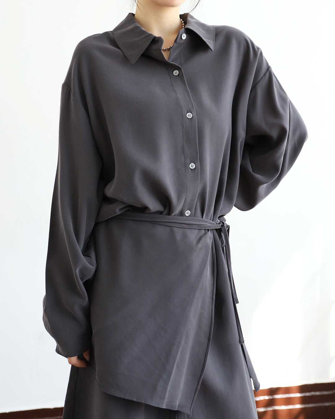 Wrap Layer Shirt Dress (2 color)