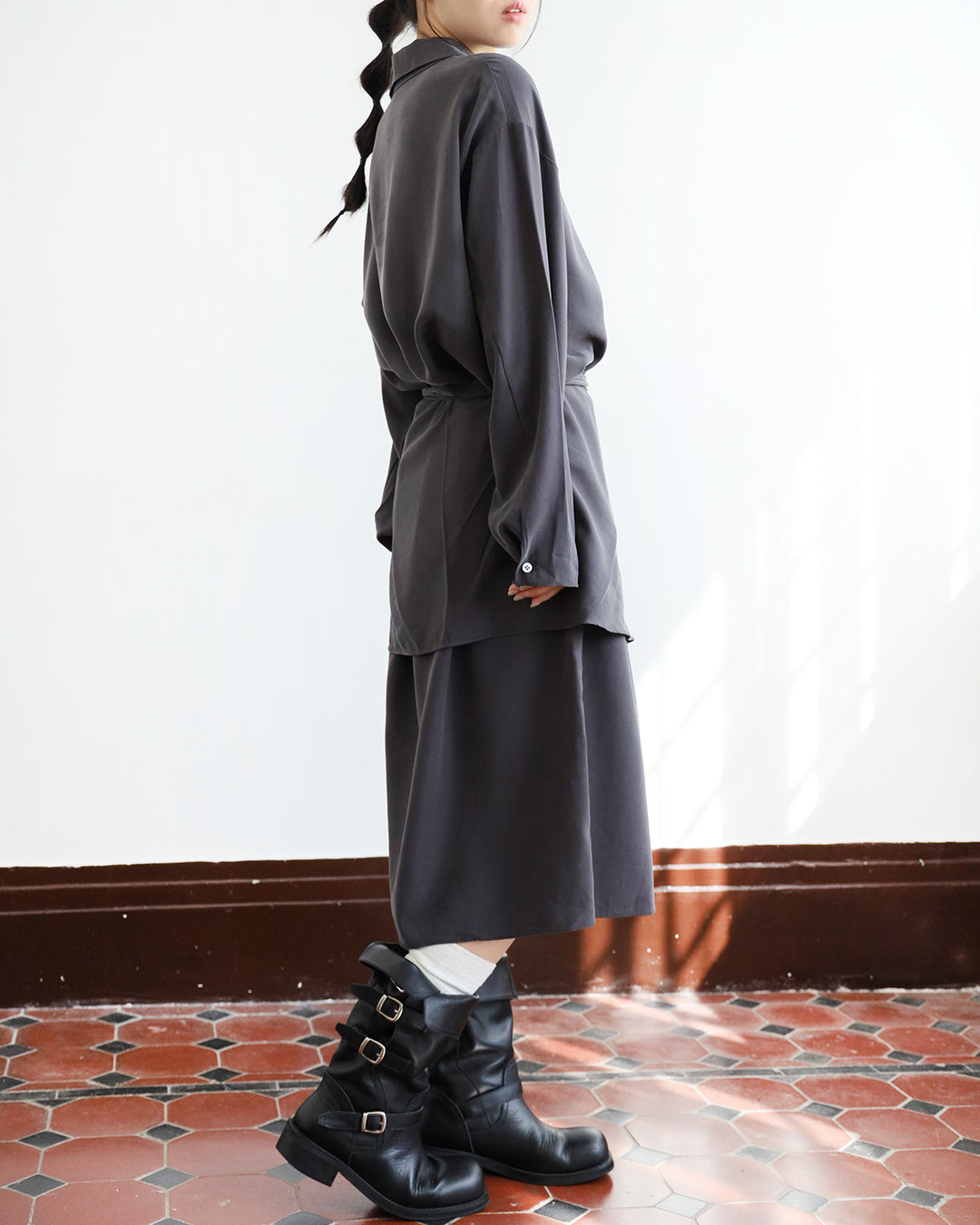 Wrap Layer Shirt Dress (2 color)